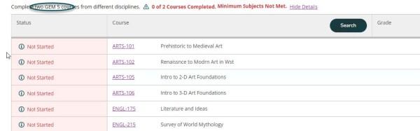 Course listings with words complete two GEM 5 Courses